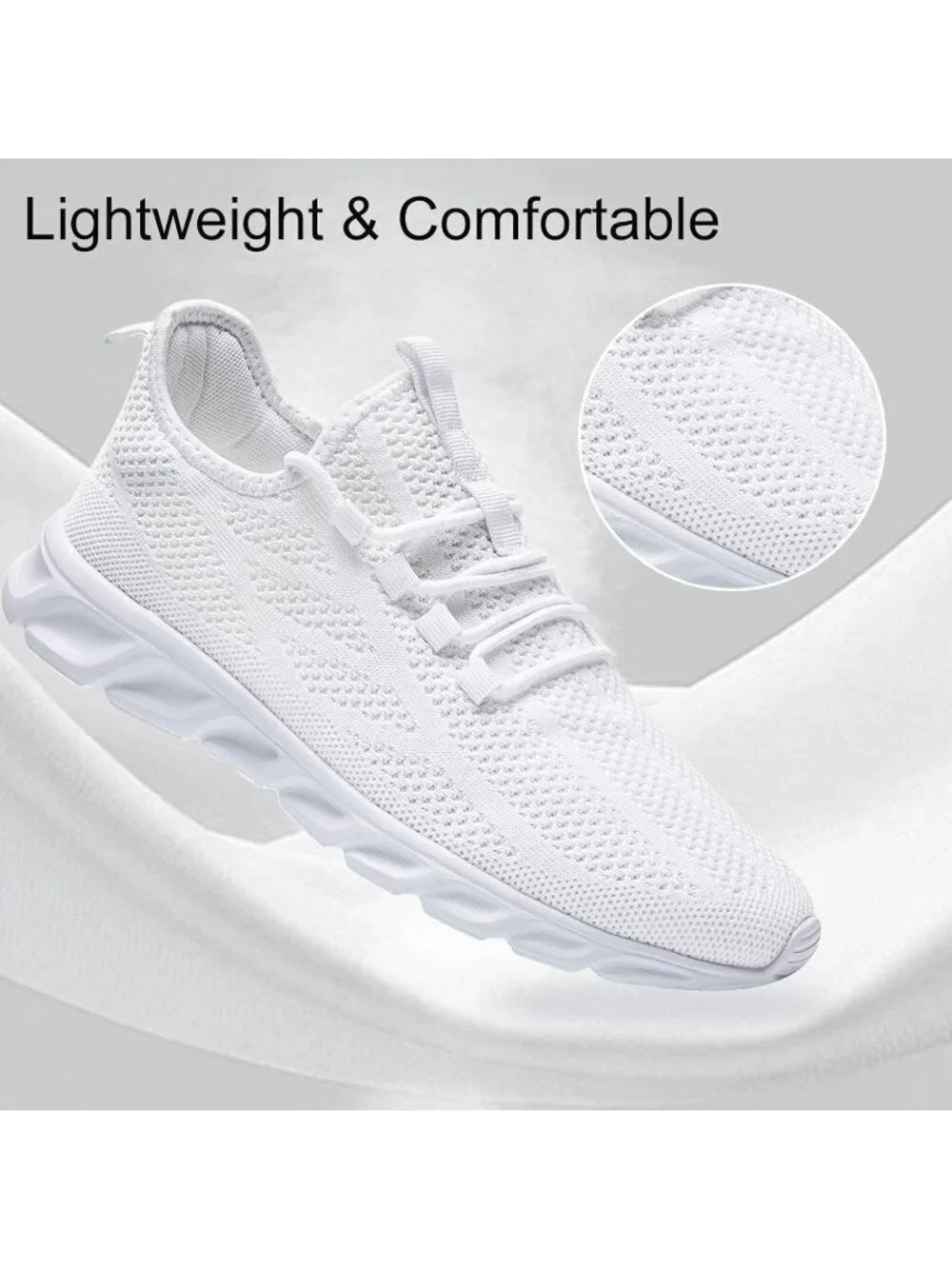 Men's White Running Shoes Mesh Breathable Tennis Lightweight Walking Sneaker